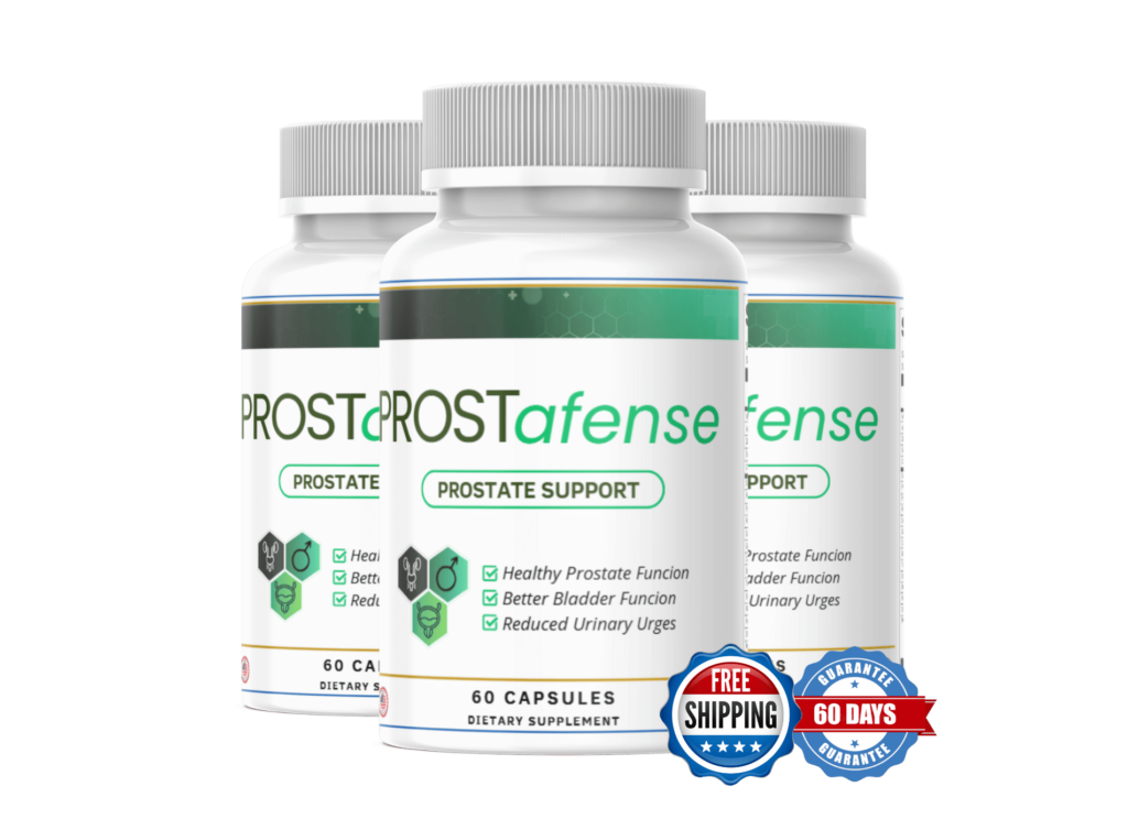 PROSTafense dietary supplement bottle for prostate support, featuring natural herbal ingredients for healthy bladder and urinary function.
