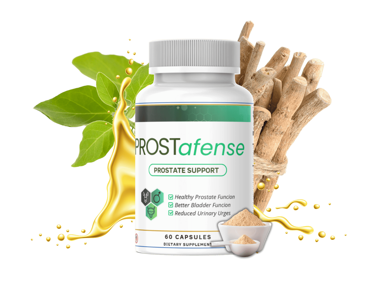 PROSTafense dietary supplement bottle for prostate support, featuring natural herbal ingredients for healthy bladder and urinary function.