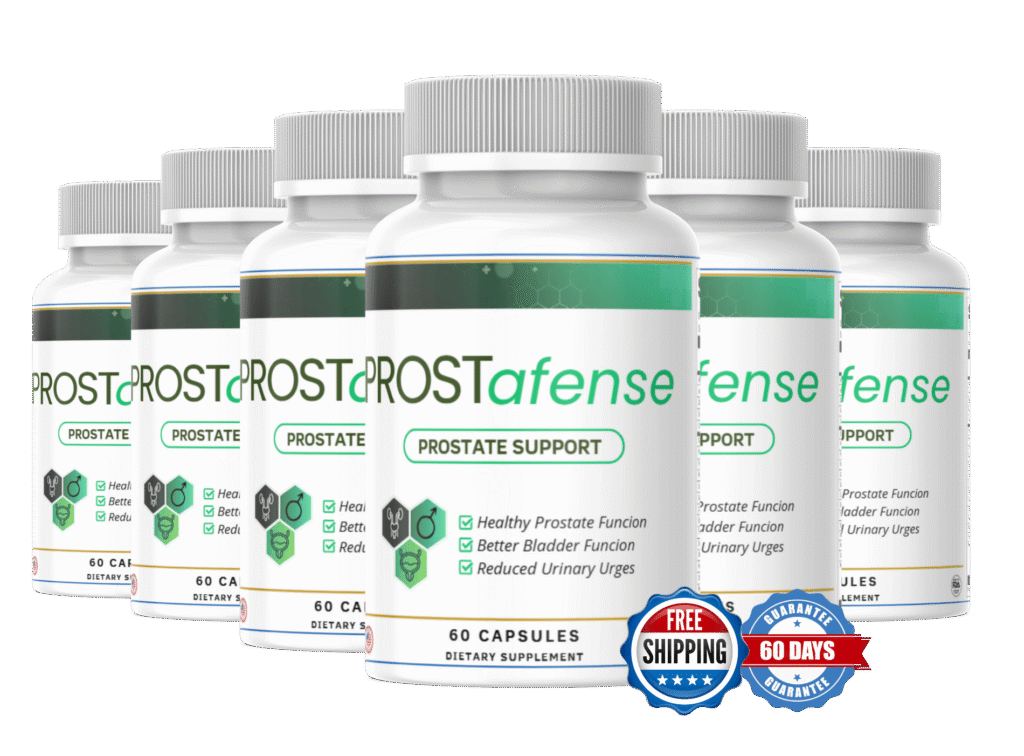 PROSTafense dietary supplement bottle for prostate support, featuring natural herbal ingredients for healthy bladder and urinary function.